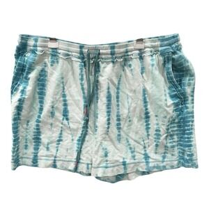 Sundance Monsoon Magic Shorts Womens XL White Teal Tie Dye 100% Cotton High Rise